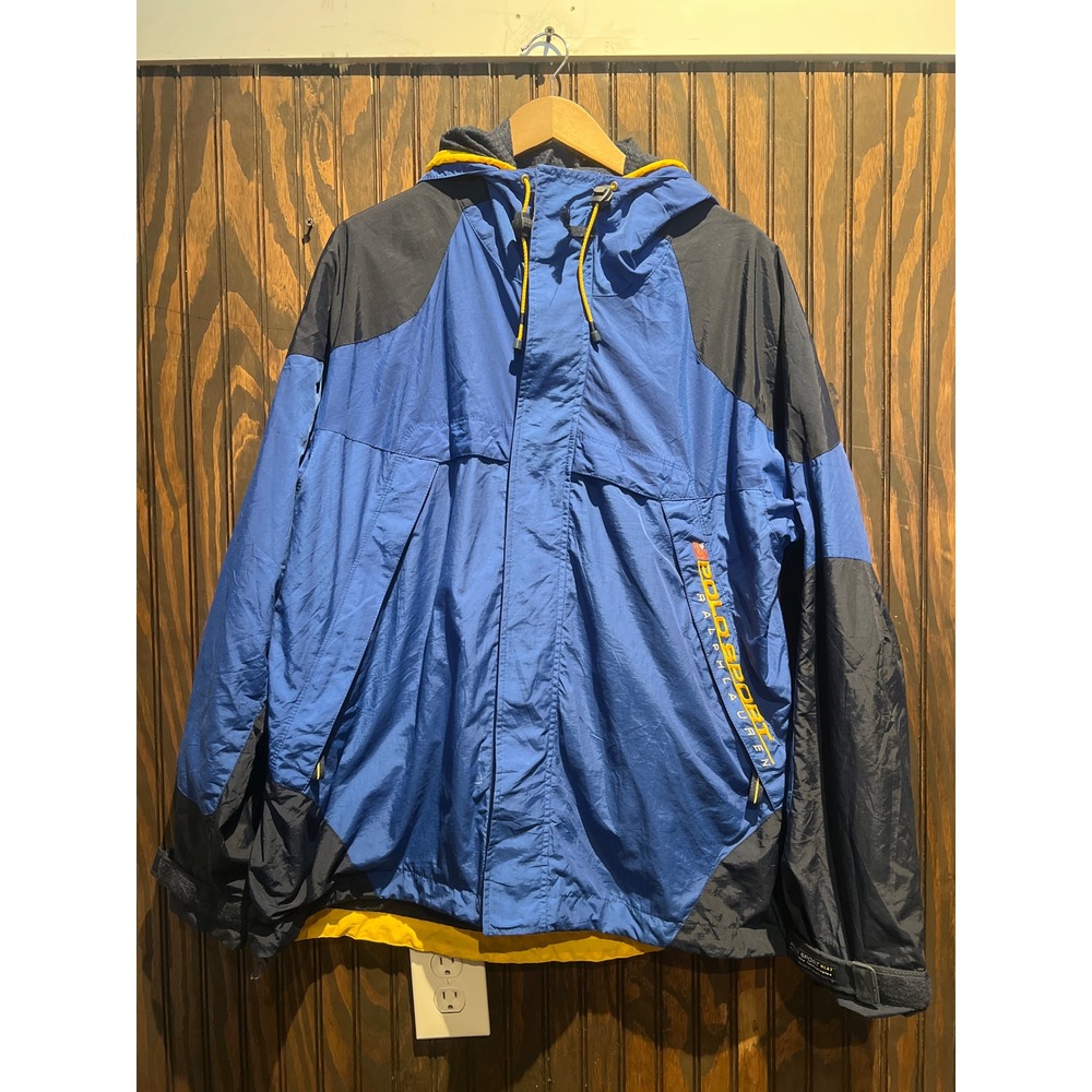 Vintage Polo Sport Ralph Lauren Hooded Windbreaker Jacket Blue Black XL